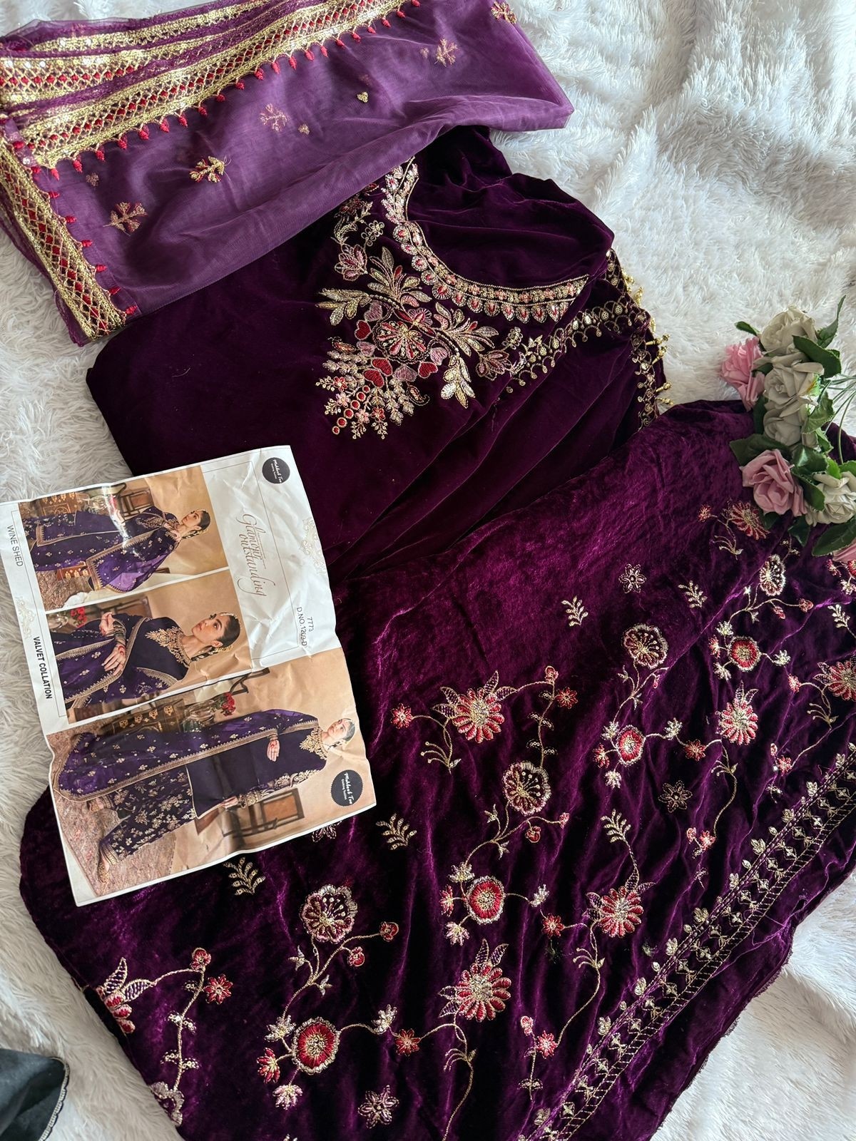 MEHBOOB TEX 1209 E VELVET PAKISTANI SUITS WINE SHED