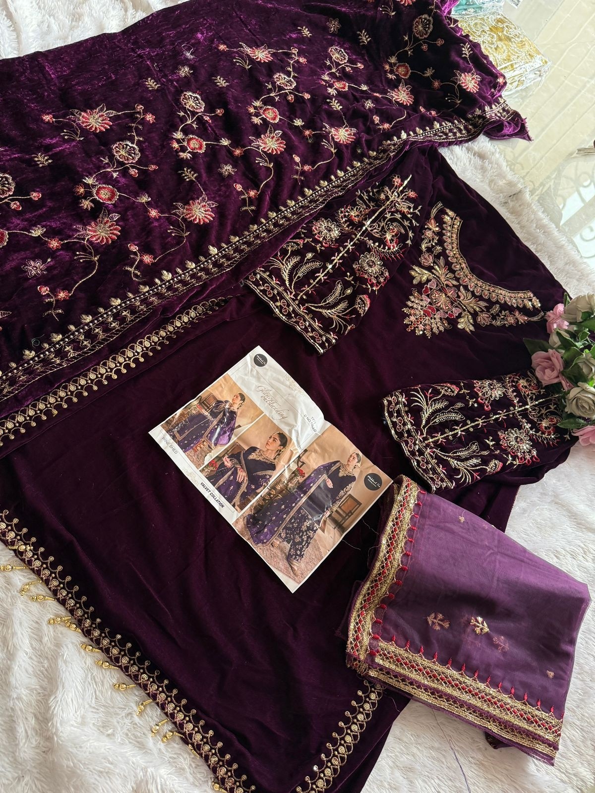 MEHBOOB TEX 1209 E VELVET PAKISTANI SUITS WINE SHED