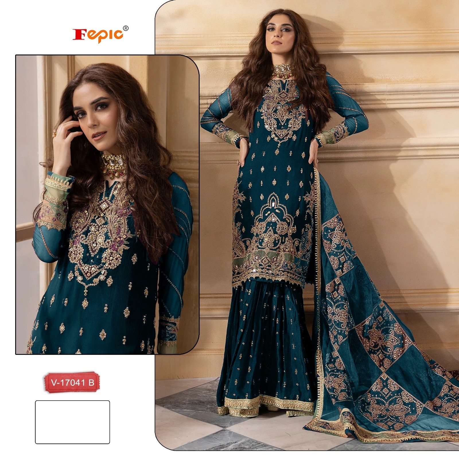 FEPIC V 17041 B PAKISTANI SUITS VELVET EMBROIDERED IN INDIA