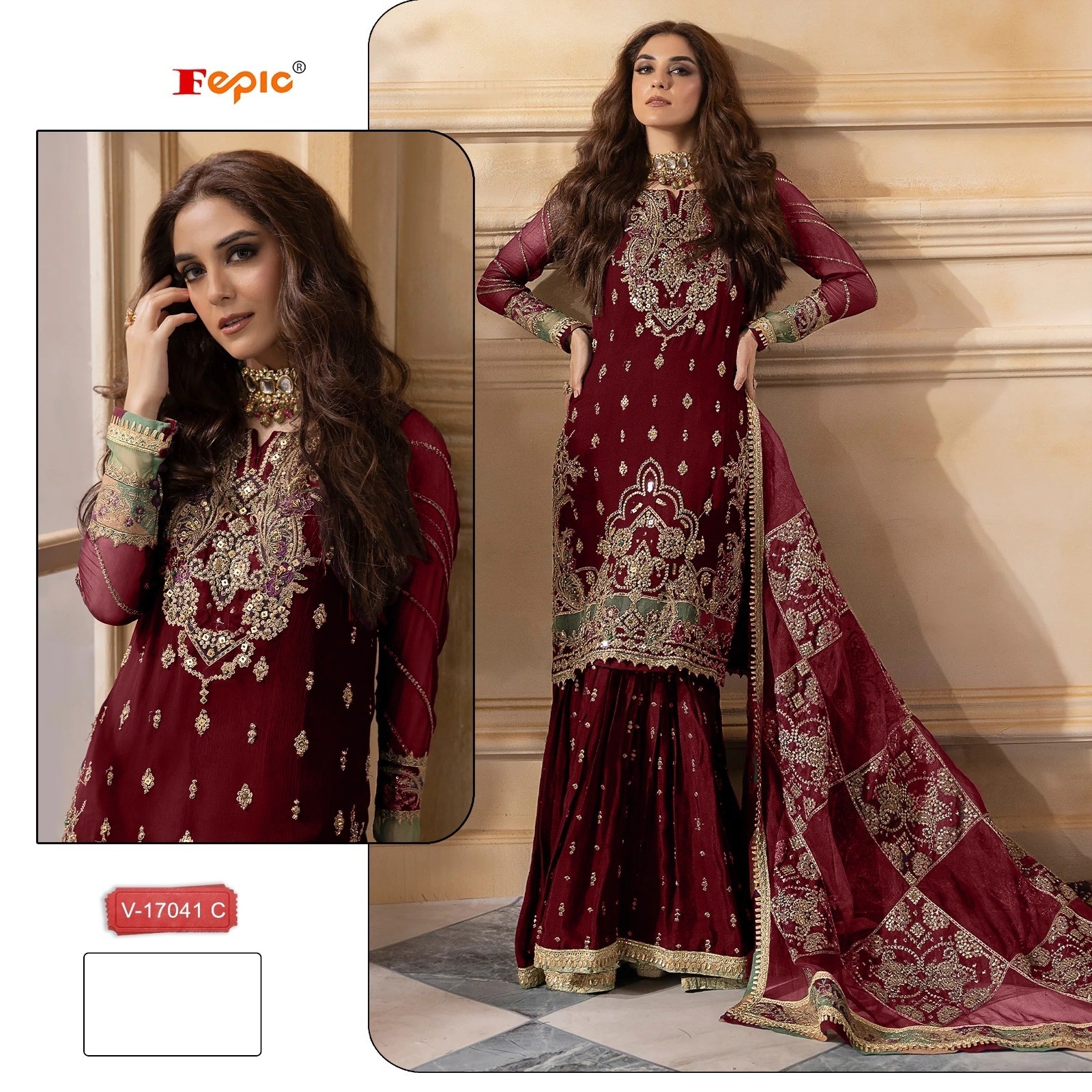 FEPIC V 17041 C PAKISTANI SUITS VELVET EMBROIDERED IN SURAT