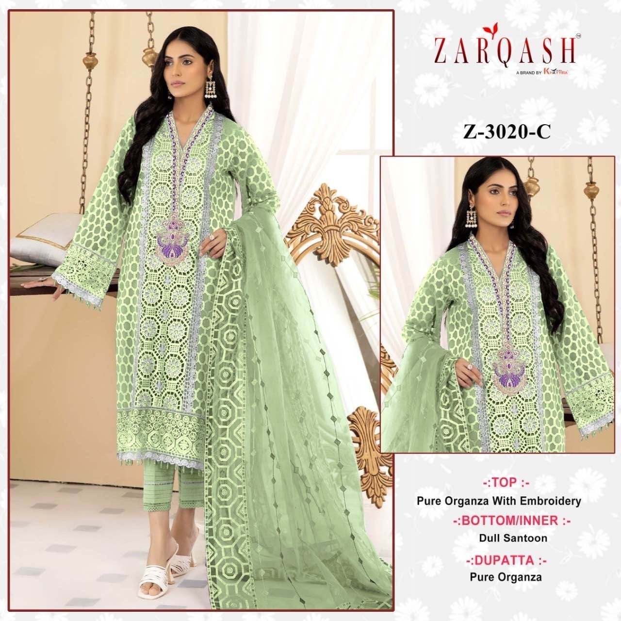 ZARQASH 3020 C PAKISTANI DRESSES GREEN ONLINE