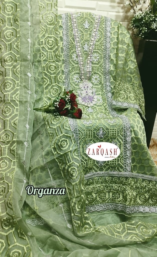 ZARQASH 3020 C PAKISTANI DRESSES GREEN ONLINE
