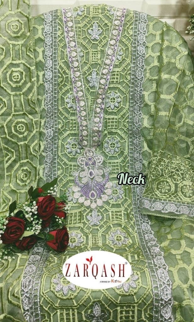 ZARQASH 3020 C PAKISTANI DRESSES GREEN ONLINE