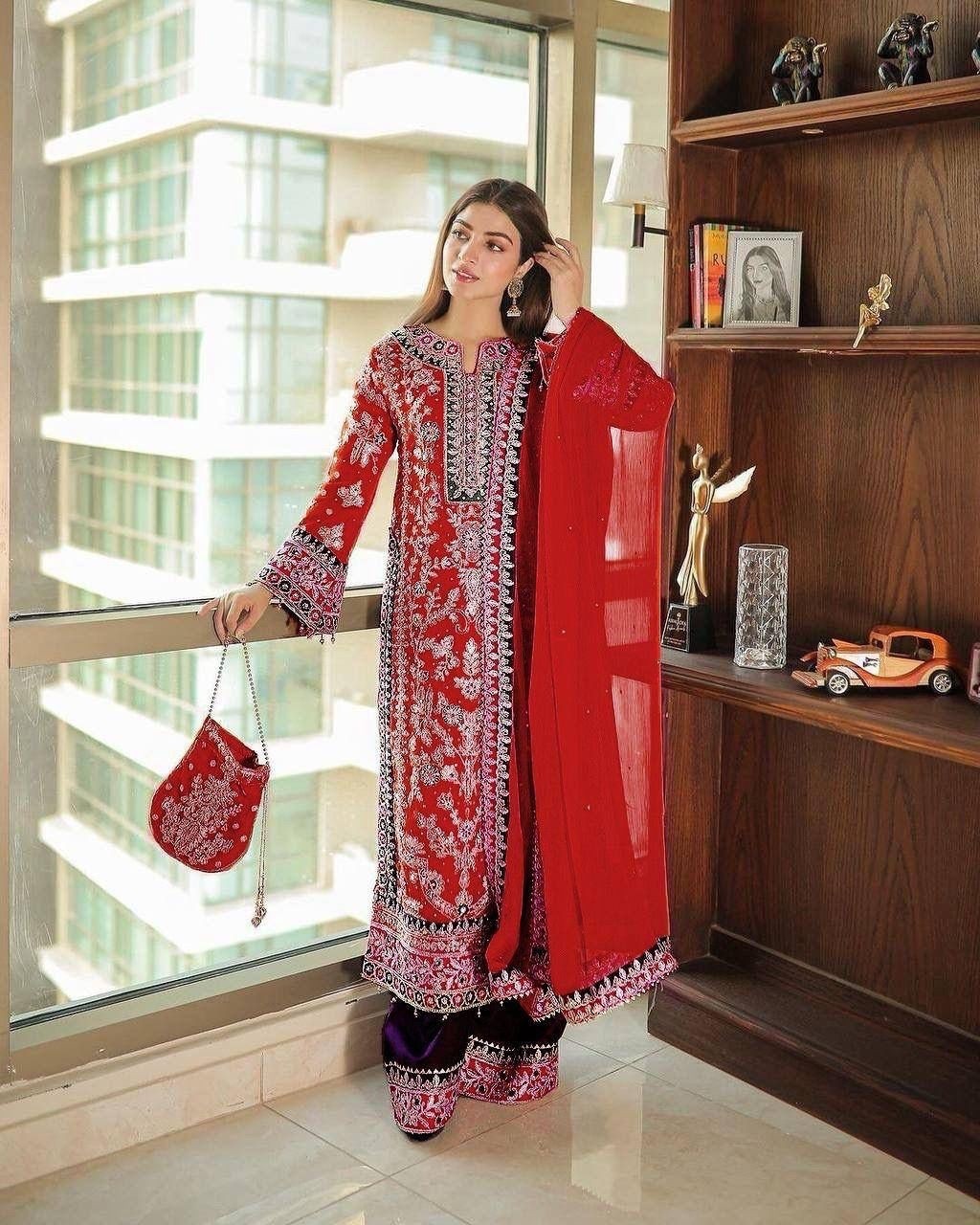 LC 1197 READYMADE PAKISTANI DRESSES RED ONLINE 