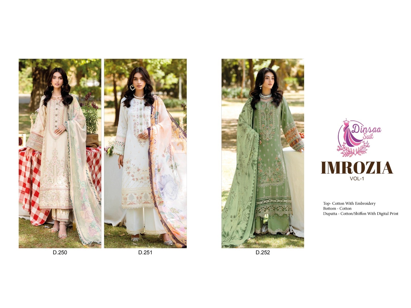 DINSAA SUIT D 250 IMROZIA VOL 1 PAKISTANI SALWAR SUITS SINGLE AVAILABLE