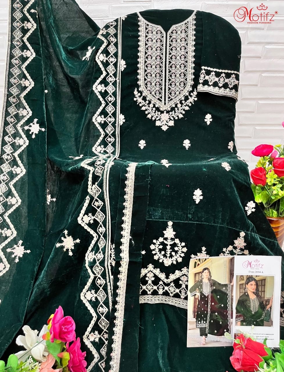 MOTIFZ 2034 A VELVET PAKISTANI SALWAR SUITS ONLINE SHOPPING