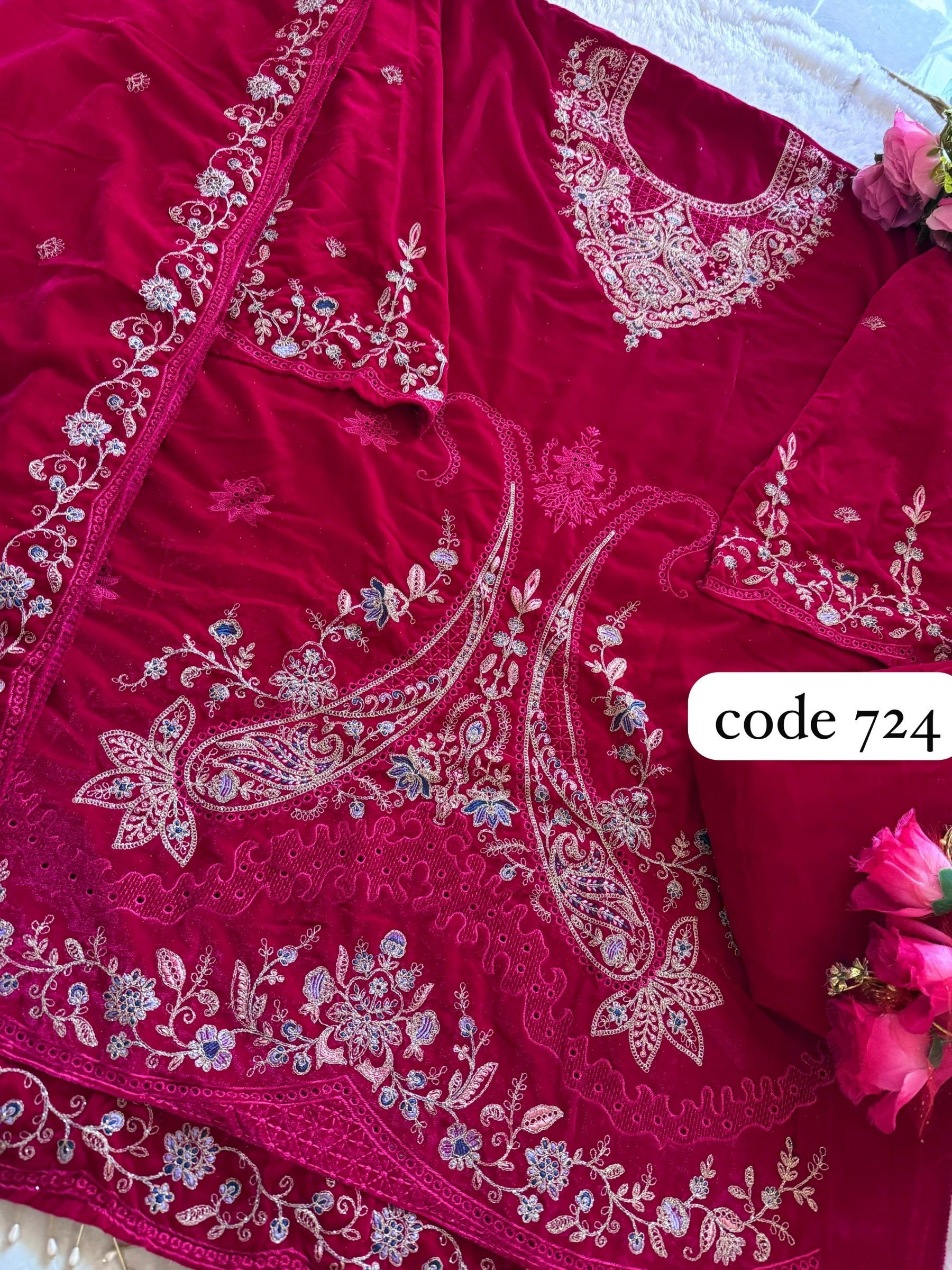 ZIAAZ DESIGNS 724 VELVETS PAKISTANI DRESS PINK
