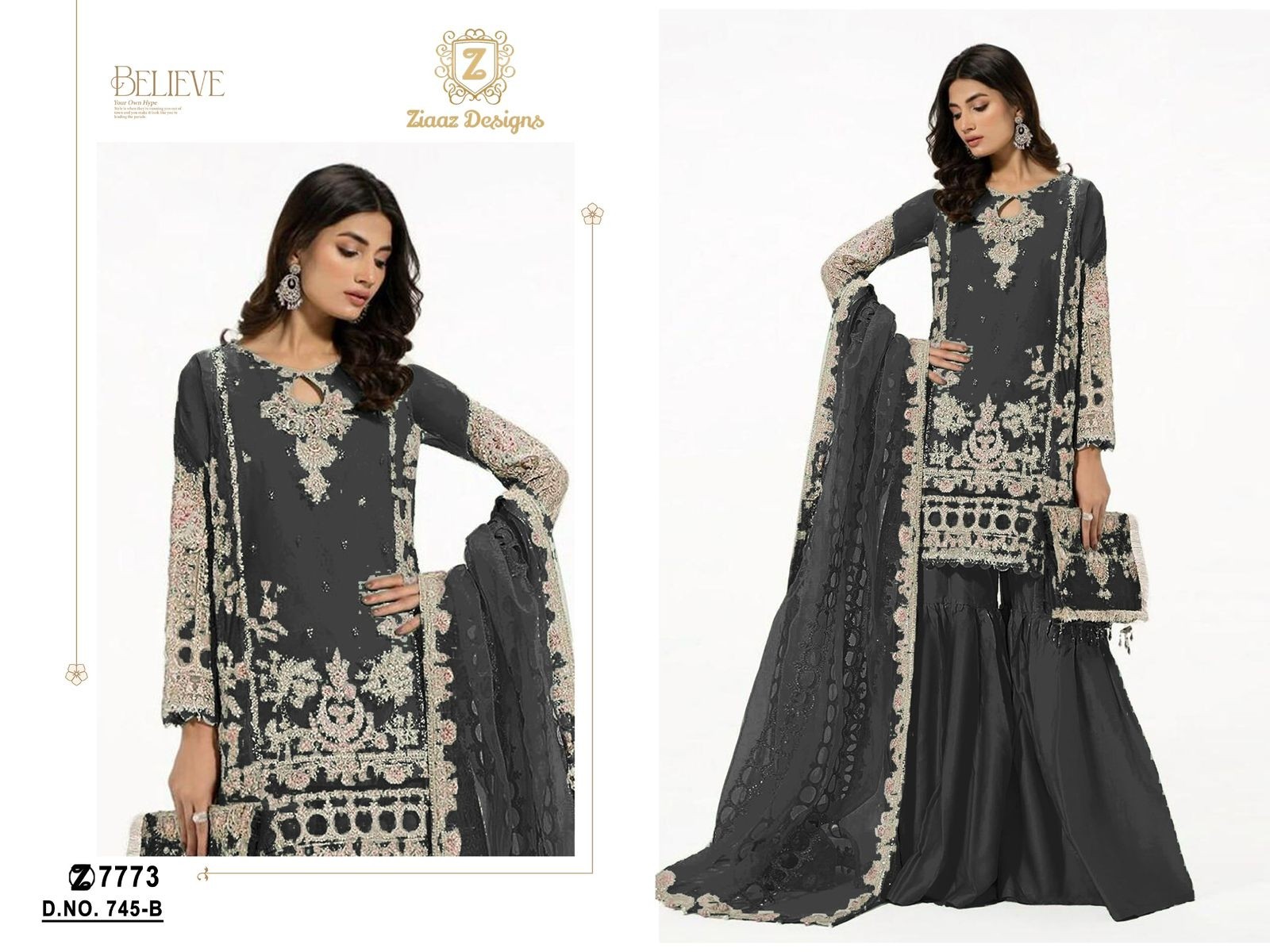 ZIAAZ DESIGNS 745 B PARTYWEAR PAKISTANI SALWAR SUITS ONLINE