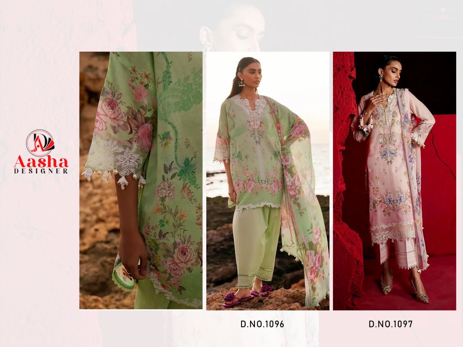 AASHA DESIGNER 1096 1097 SANA SAFINAZ MUZLIN COLLECTION VOL 3 PAKISTANI COTTON SUITS