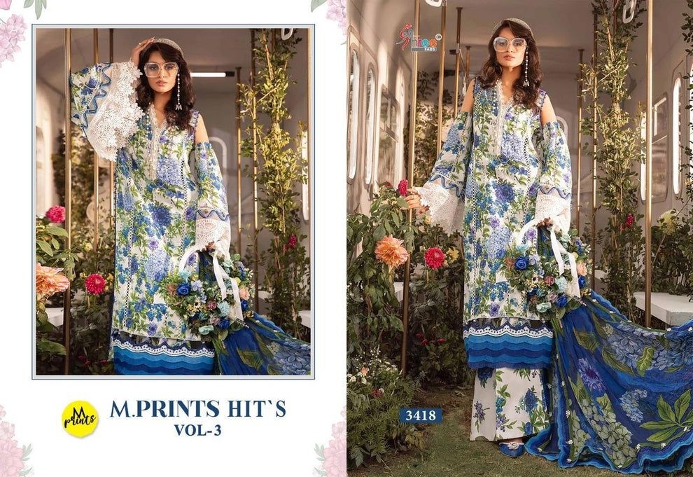 SHREE FABS 3418 M PRINTS HITS VOL 3 PAKISTANI SUITS SIFFON DUPATTA