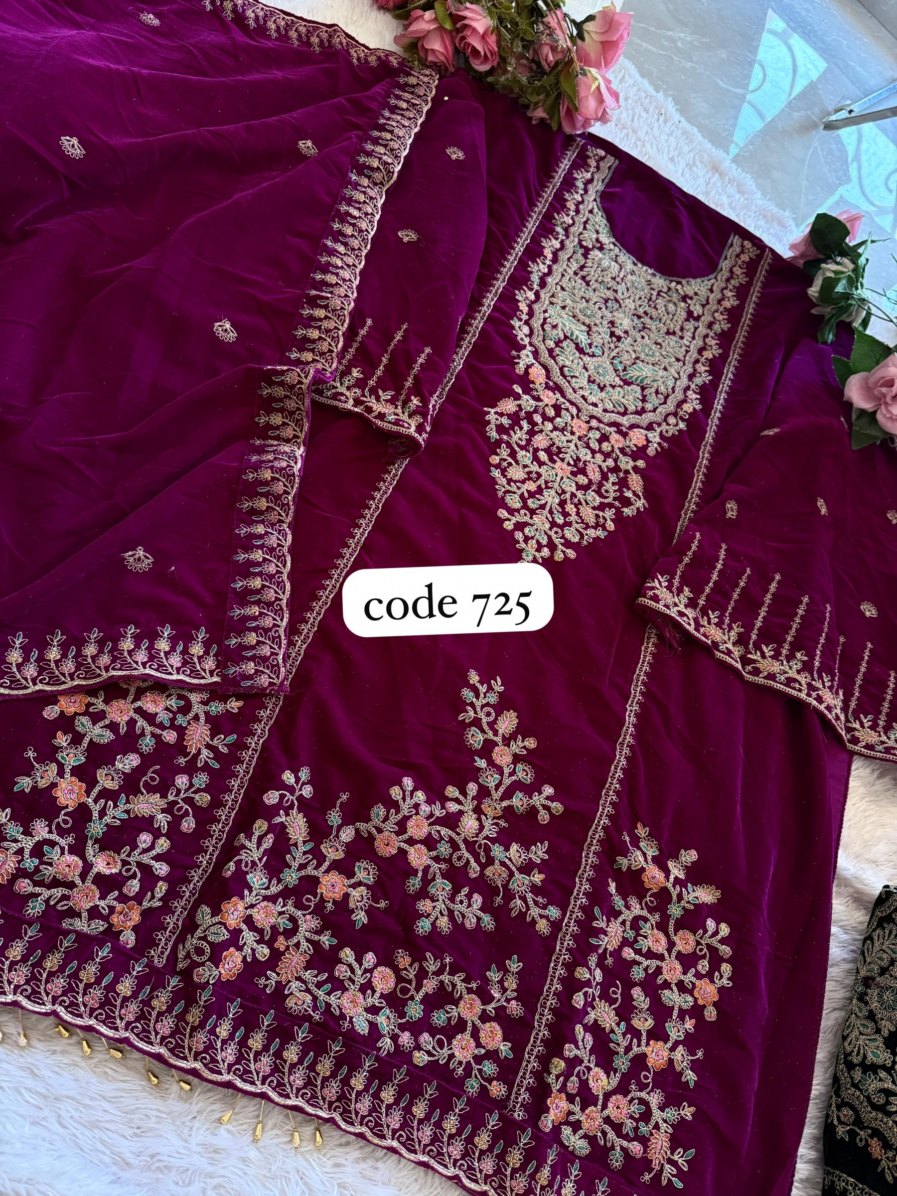 ZIAAZ DESIGNS 725 B VELVETS SALWAR SUITS DARKPINK