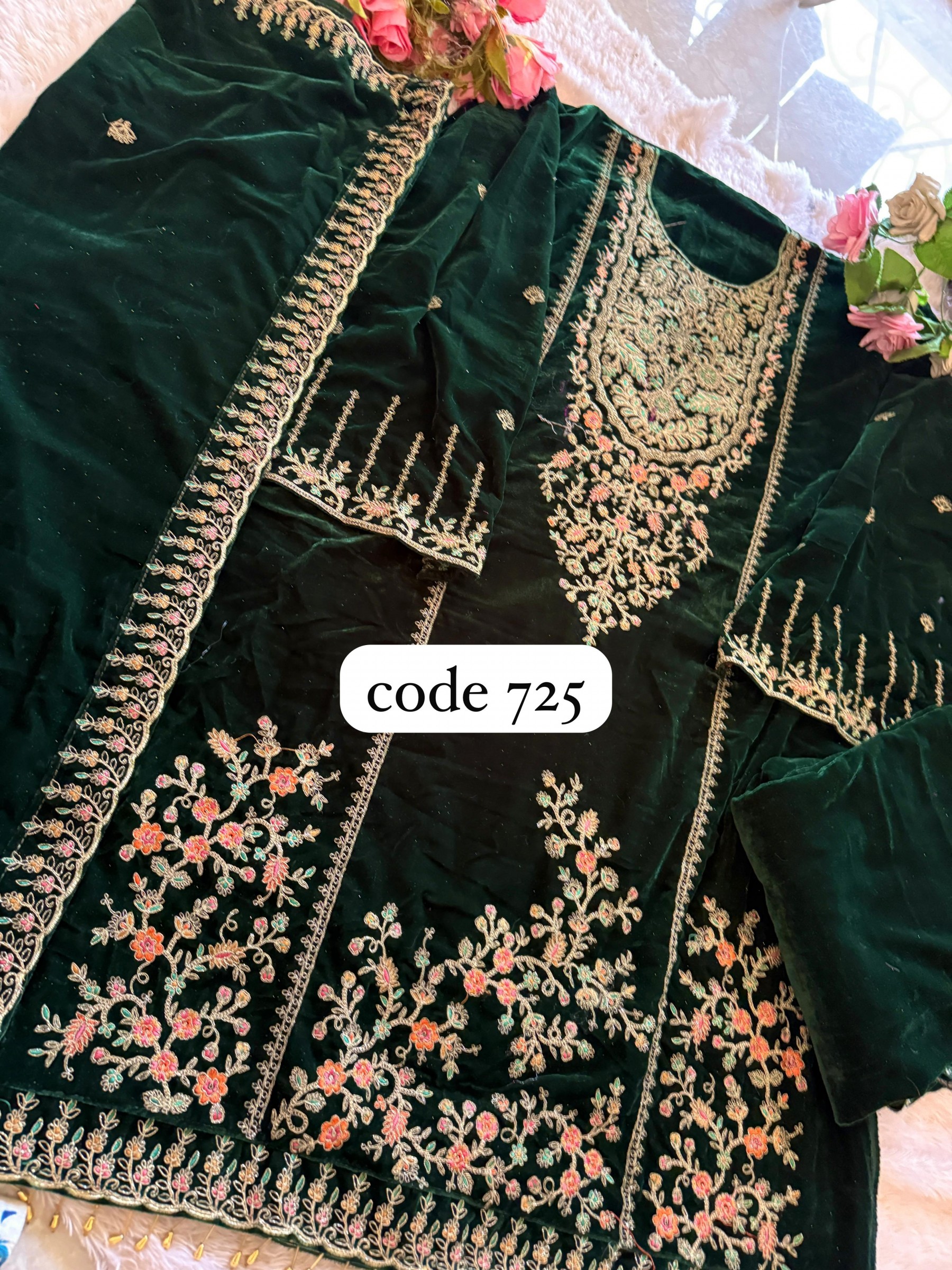 ZIAAZ DESIGNS 725 A VELVETS SALWAR SUITS GREEN