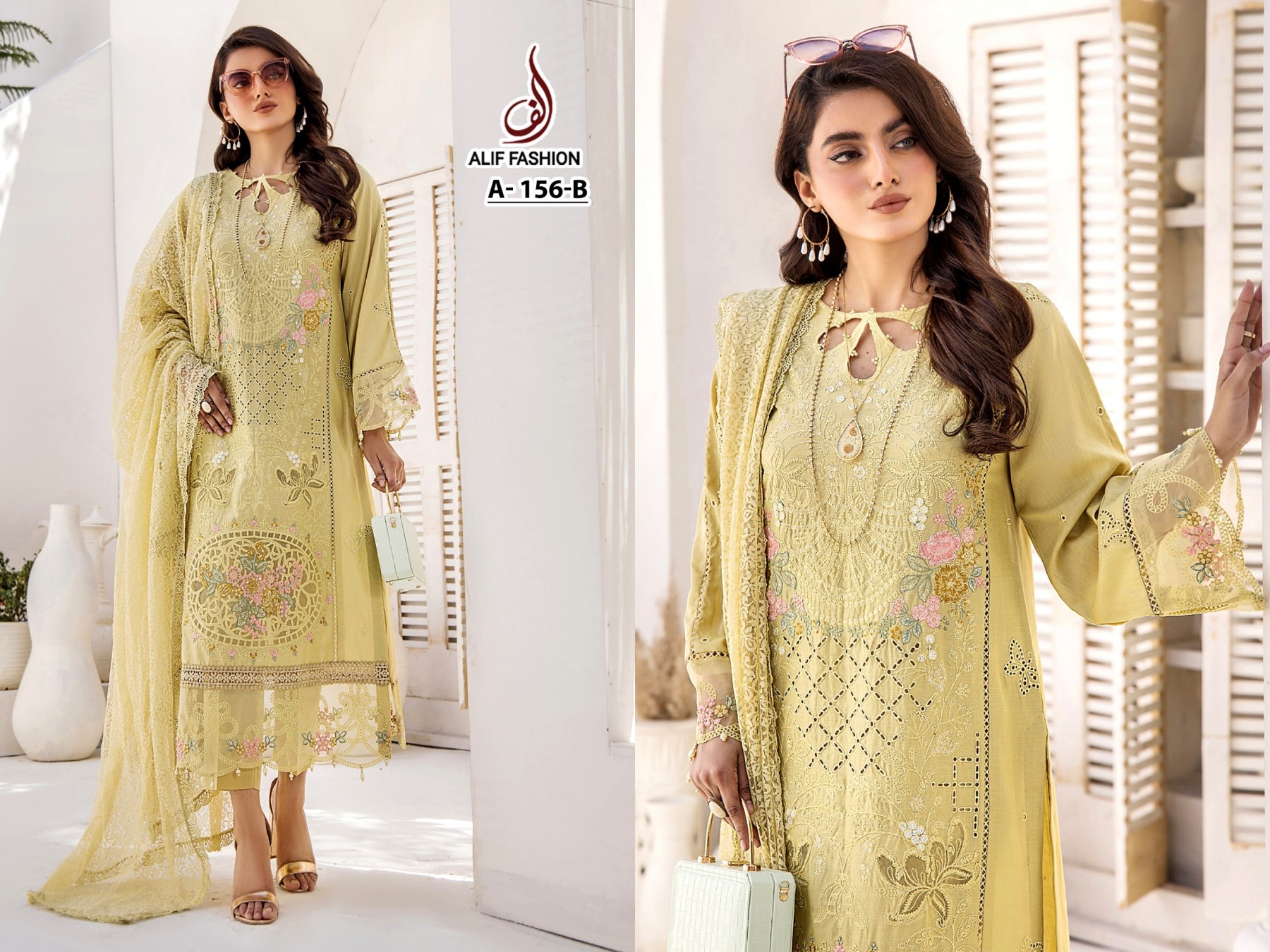 ALIF FASHION A 156 B PAKISTANI SALWAR SUITS DEALER WHOLESALE
