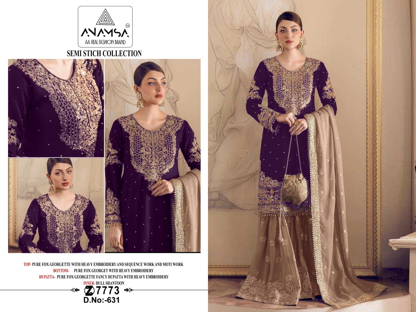 ANAMSA 631 WHOLESALE LATEST PAKISTANI SUITS