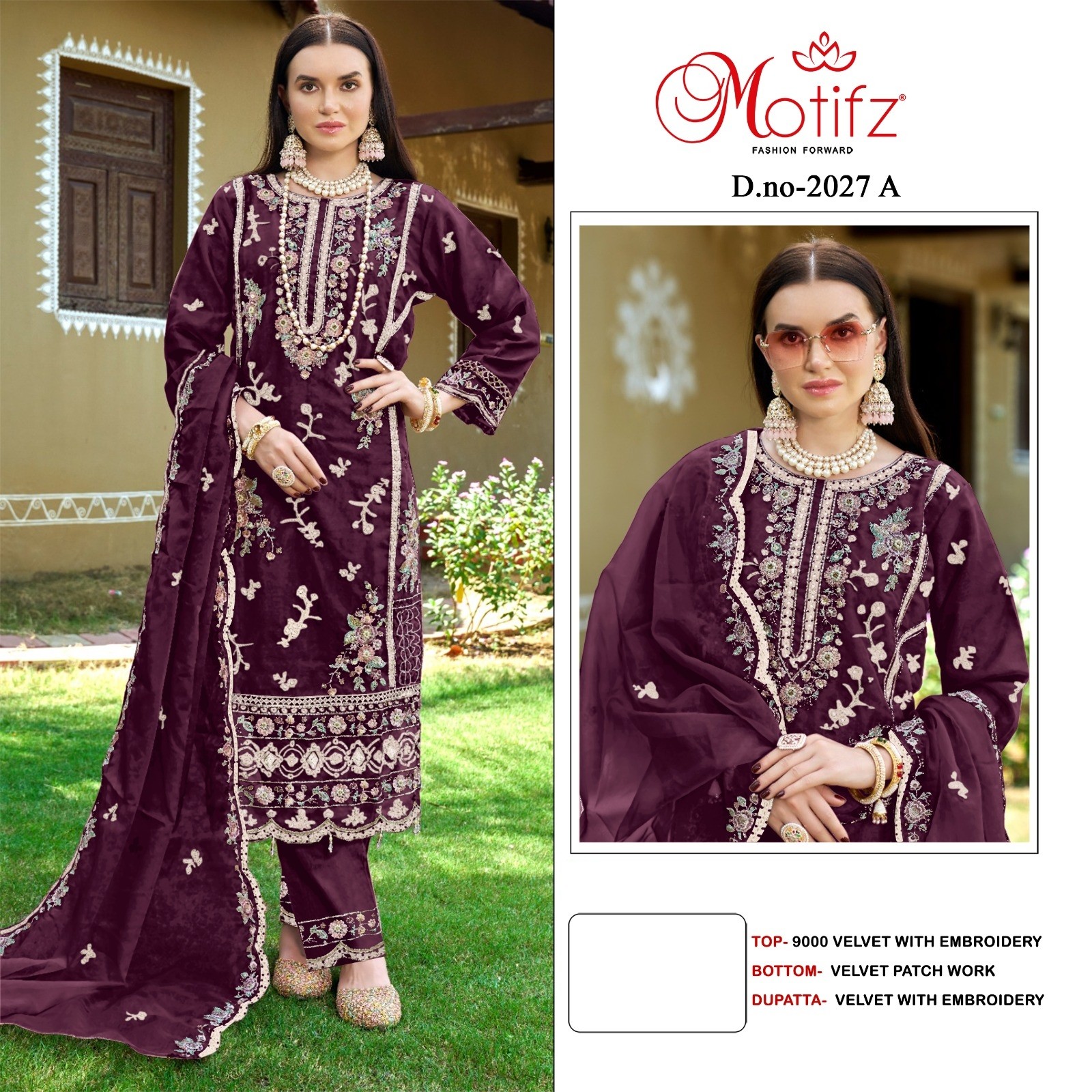 MOTIFZ 2027 A TO 2027 D VELVET PAKISTANI SUITS SINGLE PIECE