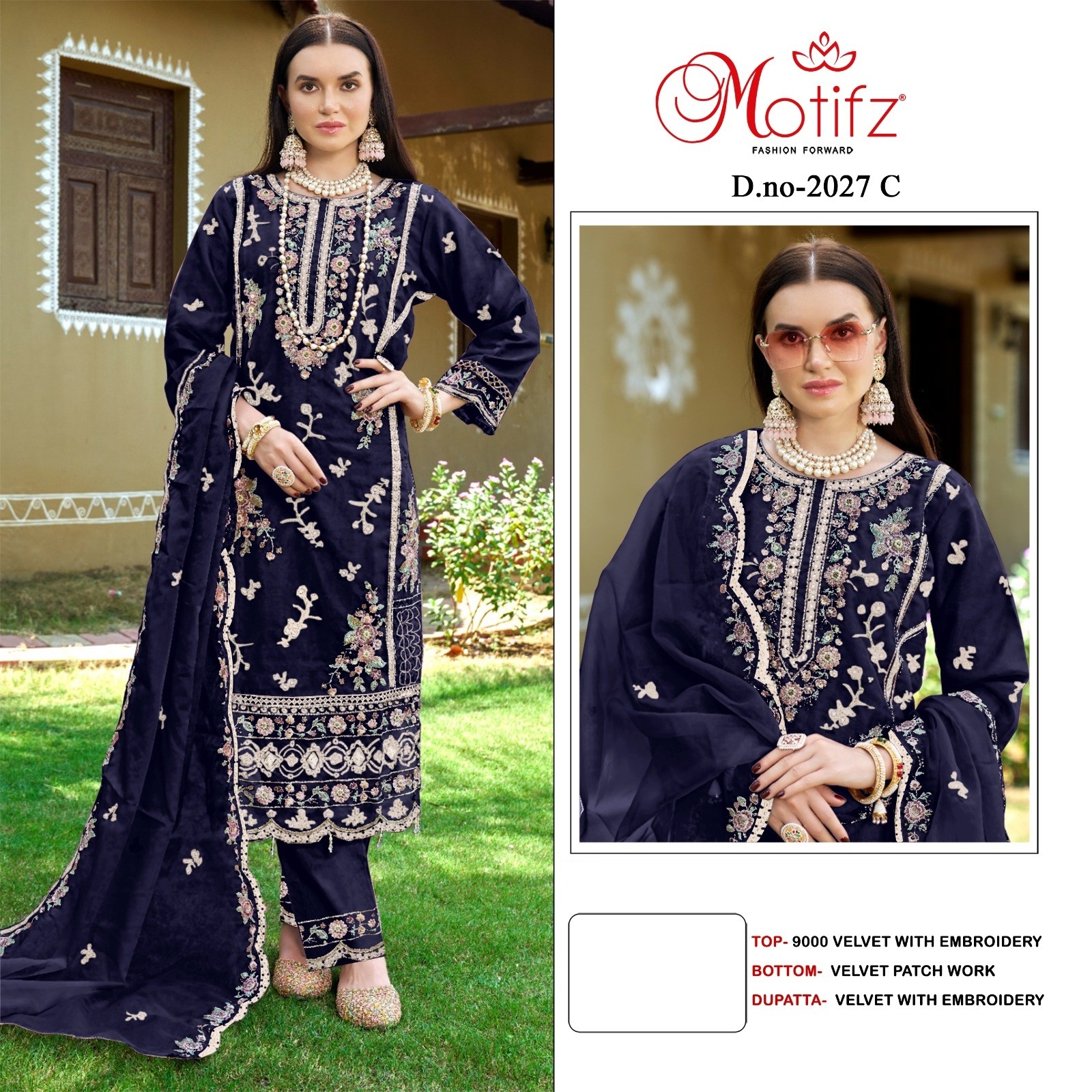 MOTIFZ 2027 A TO 2027 D VELVET PAKISTANI SUITS SINGLE PIECE