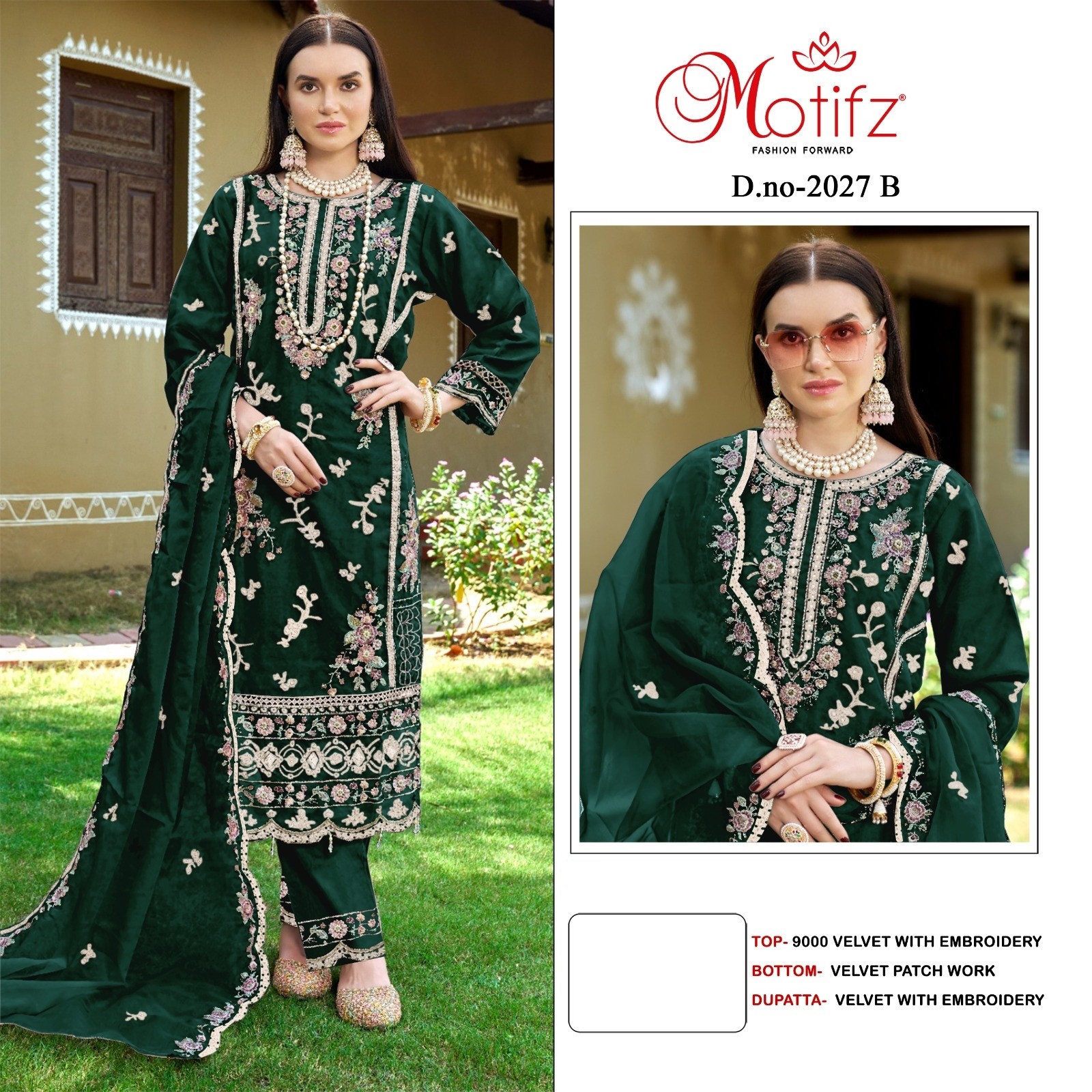 MOTIFZ 2027 A TO 2027 D VELVET PAKISTANI SUITS SINGLE PIECE