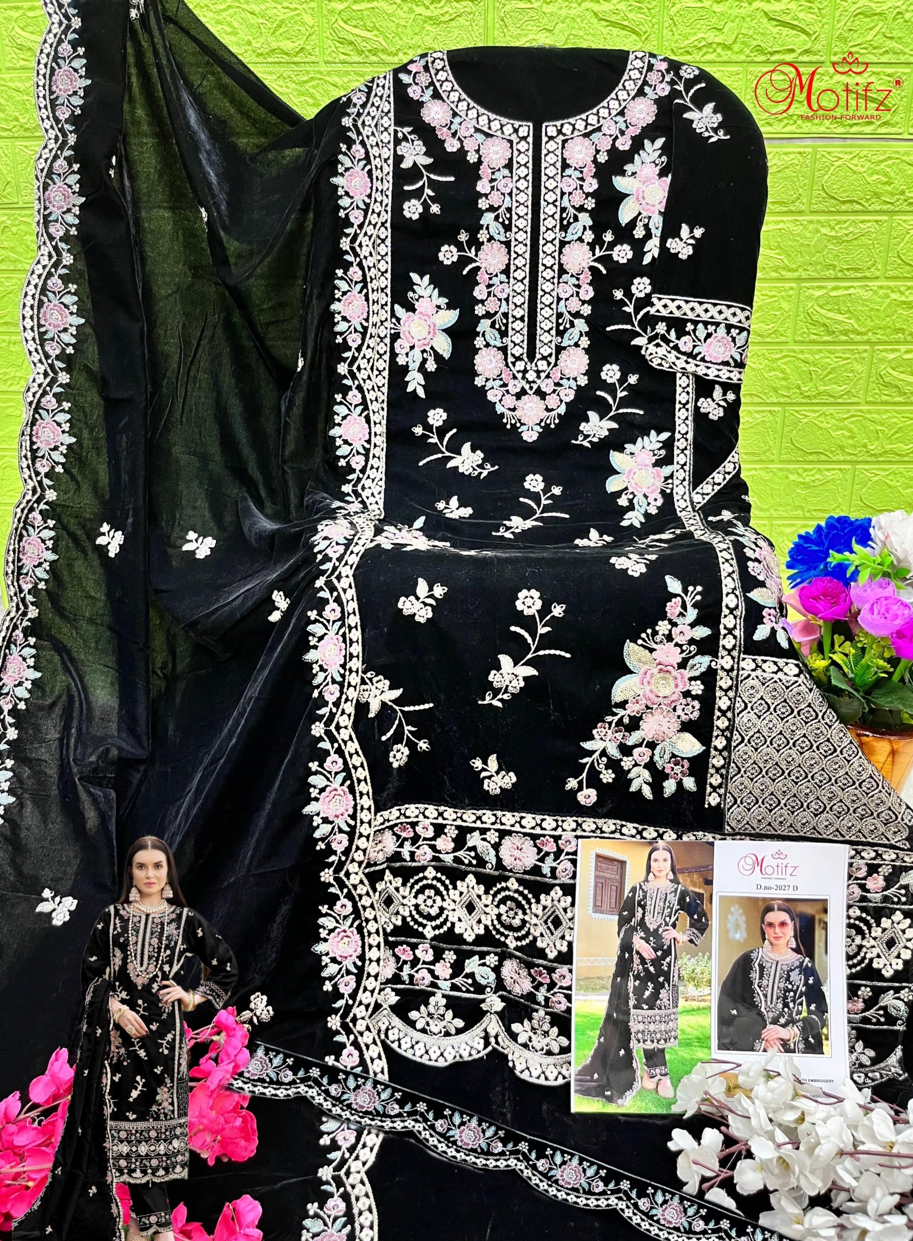 MOTIFZ 2027 A TO 2027 D VELVET PAKISTANI SUITS SINGLE PIECE