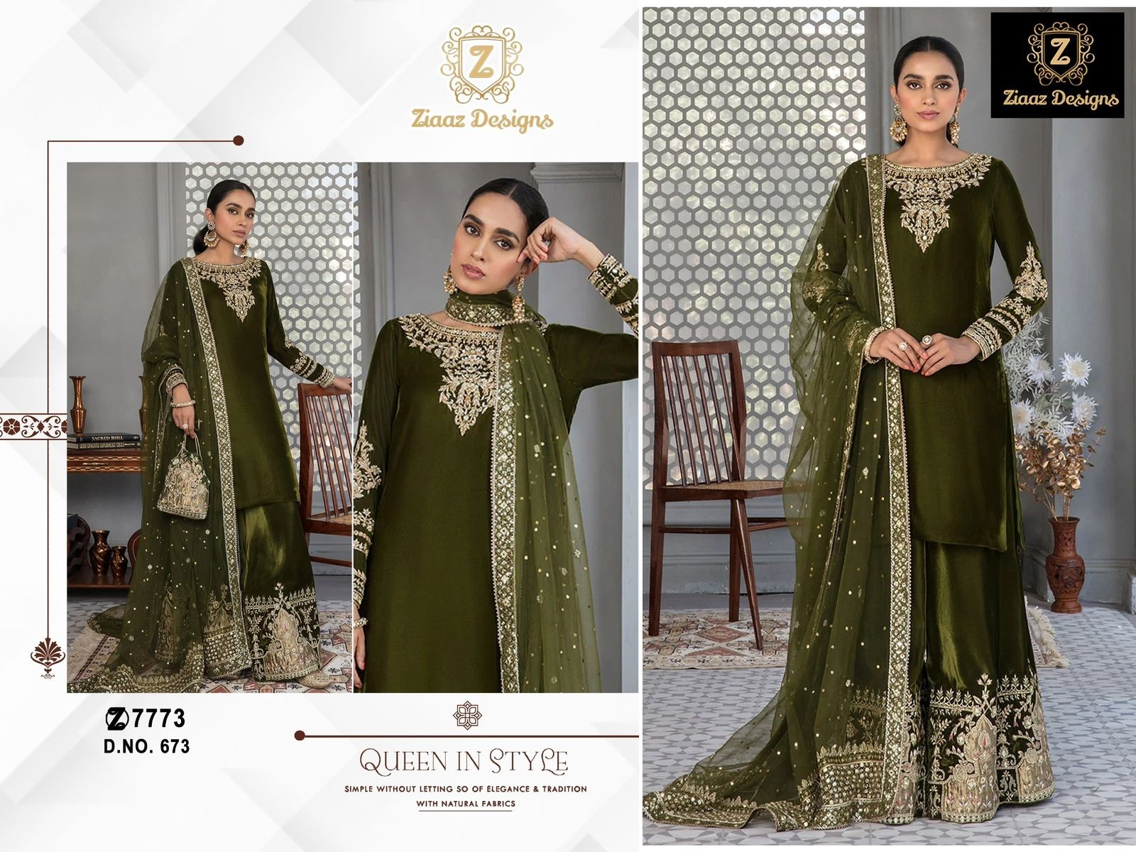 ZIAAZ DESIGNS 673 VELVET PAKISTANI SUITS 