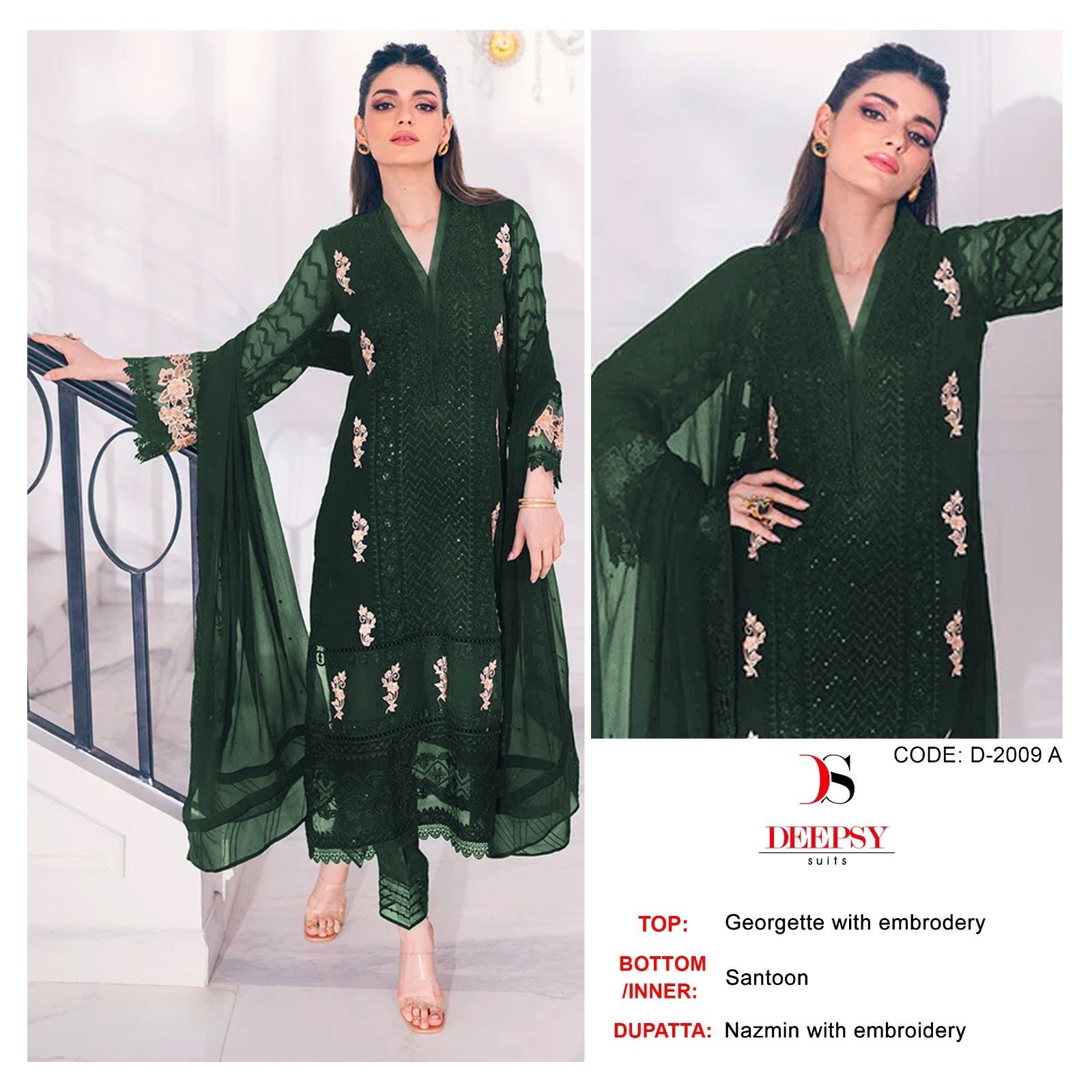 DEEPSY SUITS D 2009 A GREEN COLOUR PAKISTANI SUITS 