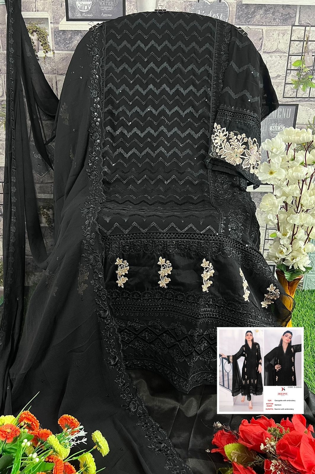 DEEPSY SUITS D 2009 B BLACK COLOUR PAKISTANI SUITS