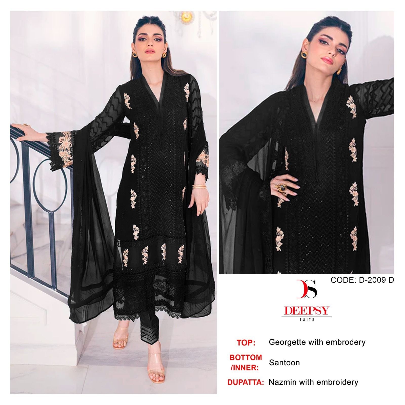 DEEPSY SUITS D 2009 B BLACK COLOUR PAKISTANI SUITS