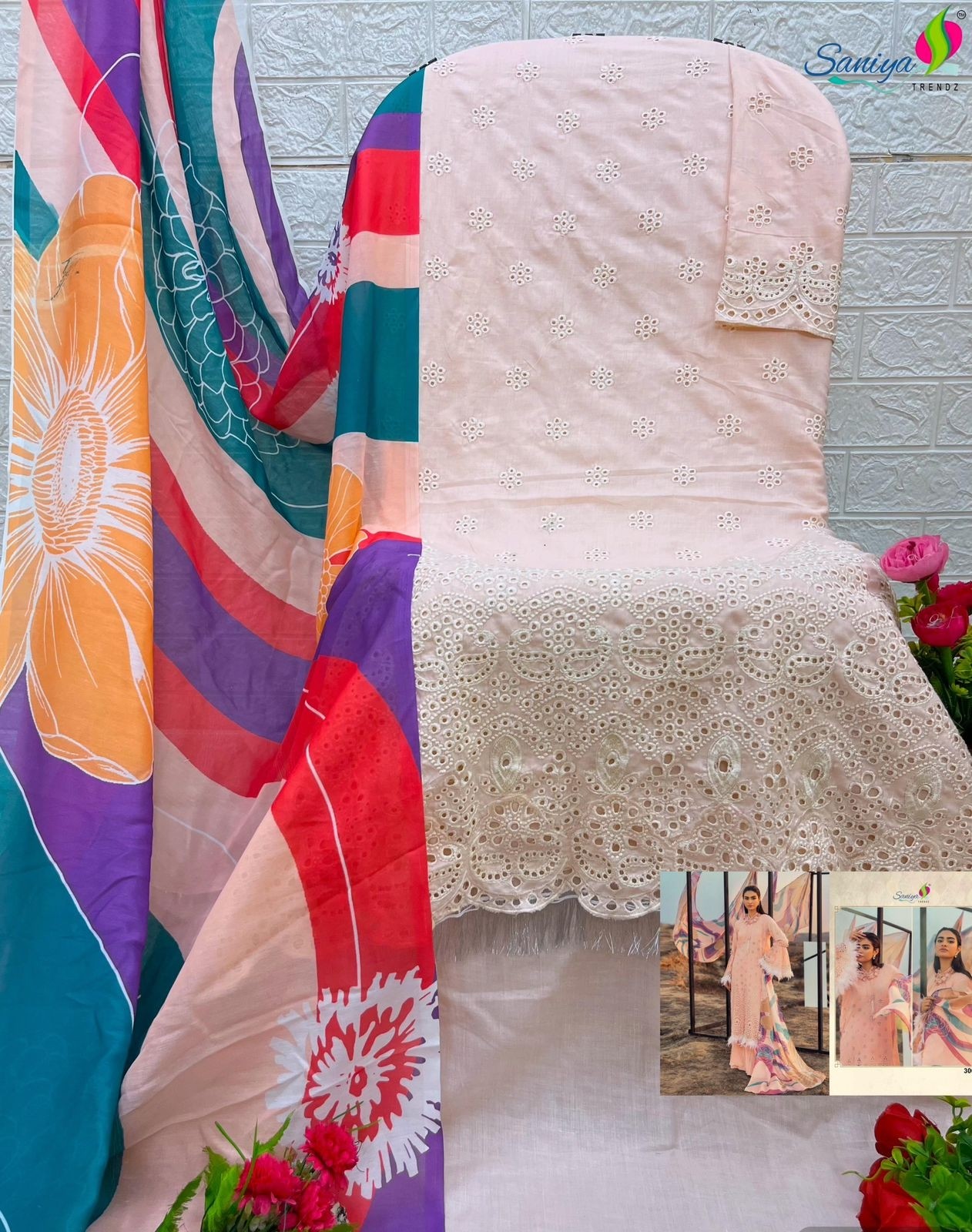 SANIYA TRENDZ 30002 ADAN LIBAS CHIKANKARI 30 PAKISTANI SUITS WHOLESALER BUY SURAT