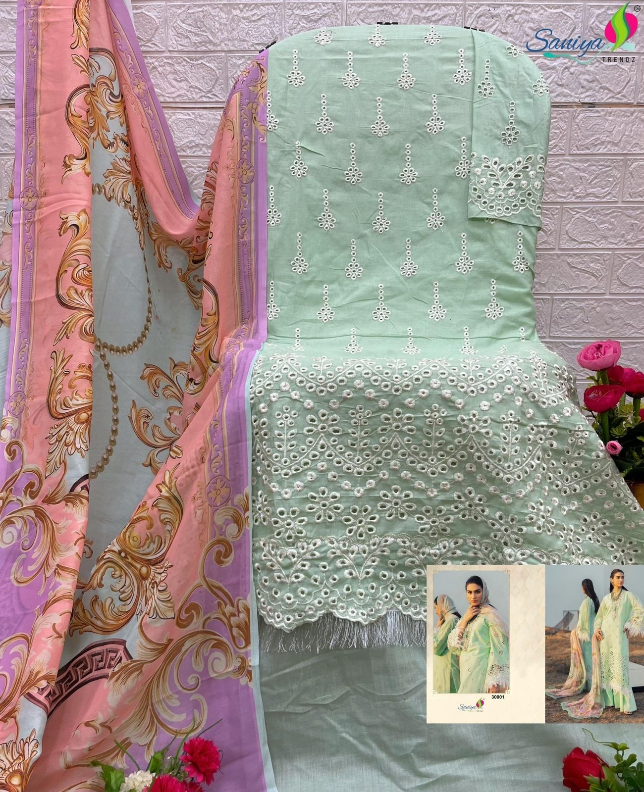 SANIYA TRENDZ 30001 ADAN LIBAS CHIKANKARI 30 PAKISTANI SUITS WHOLESALER 