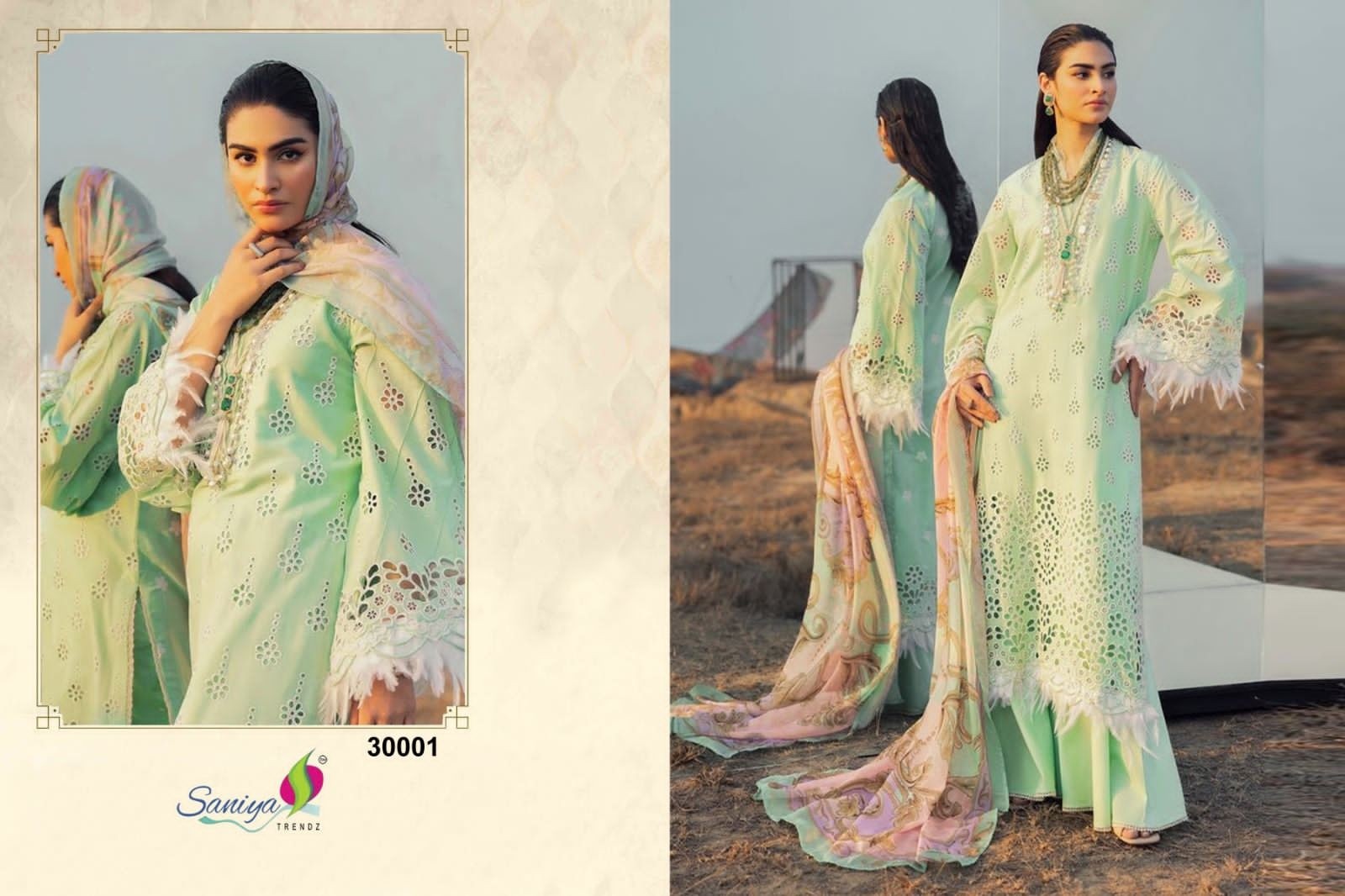 SANIYA TRENDZ 30001 ADAN LIBAS CHIKANKARI 30 PAKISTANI SUITS WHOLESALER 