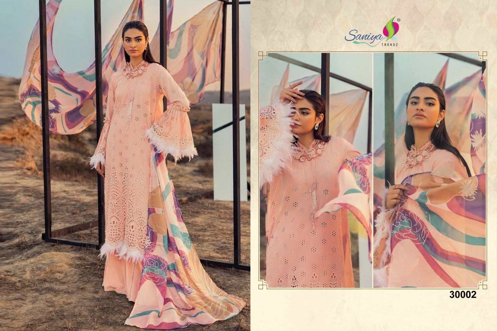 SANIYA TRENDZ 30002 ADAN LIBAS CHIKANKARI 30 PAKISTANI SUITS WHOLESALER BUY SURAT