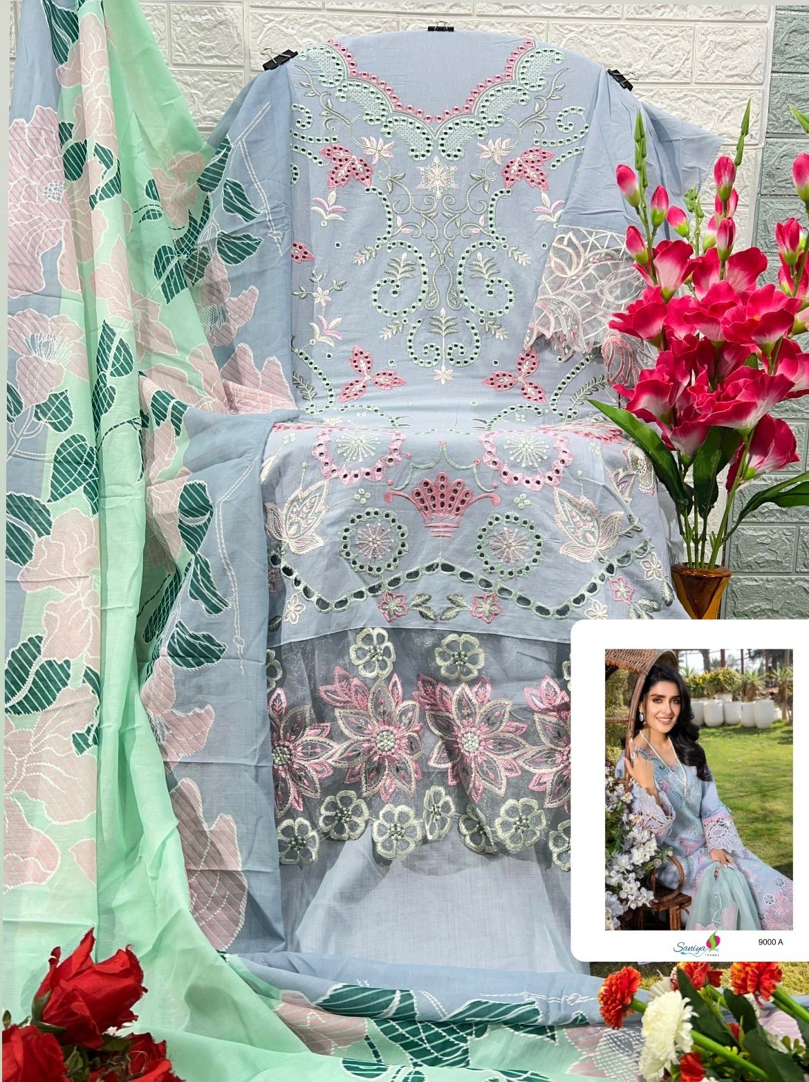 SANIYA TRENDZ 9000 A RANGRASIYA VOL 9 PAKISTANI SUITS WHOLESALE