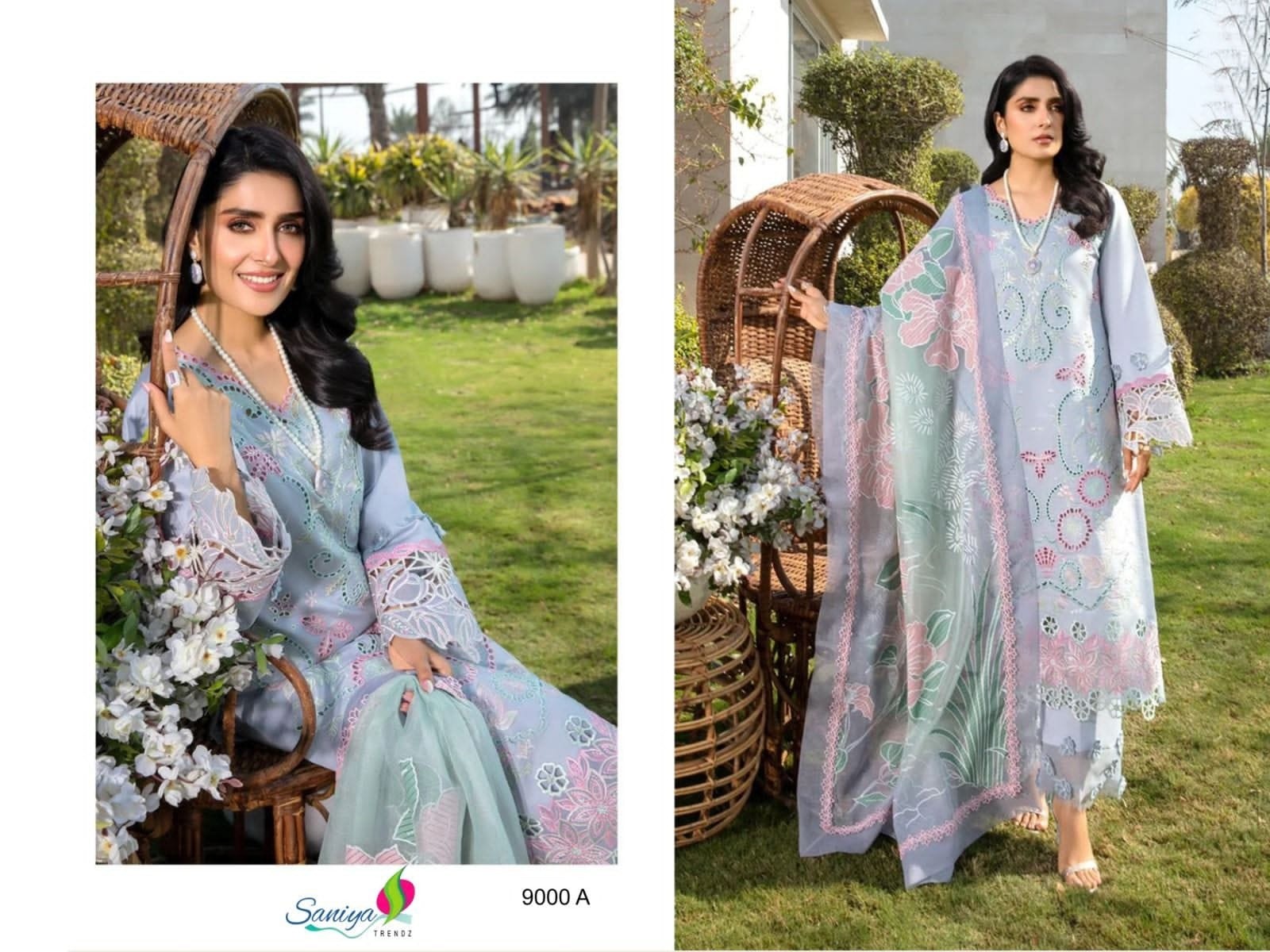 SANIYA TRENDZ 9000 A RANGRASIYA VOL 9 PAKISTANI SUITS WHOLESALE