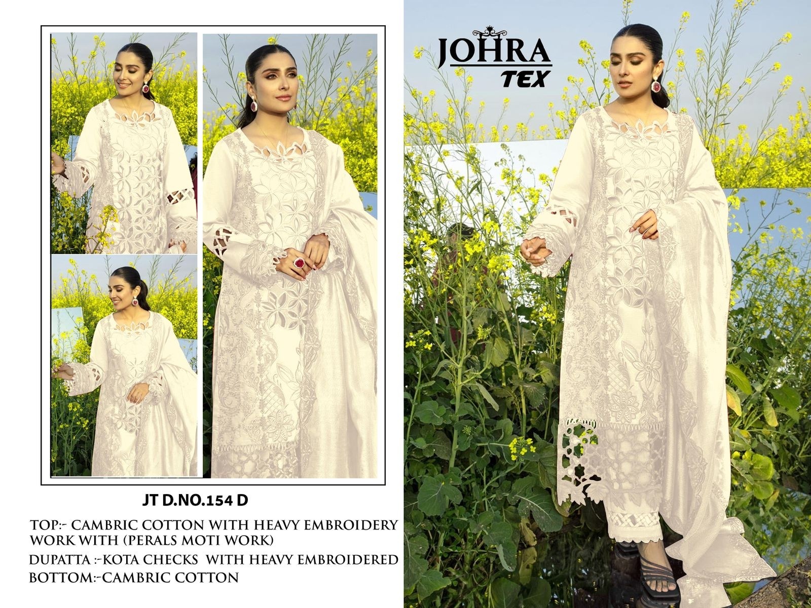 JOHRA TEX JT 154 D WHITE LATEST PAKISTANI SUITS SUPPLIER