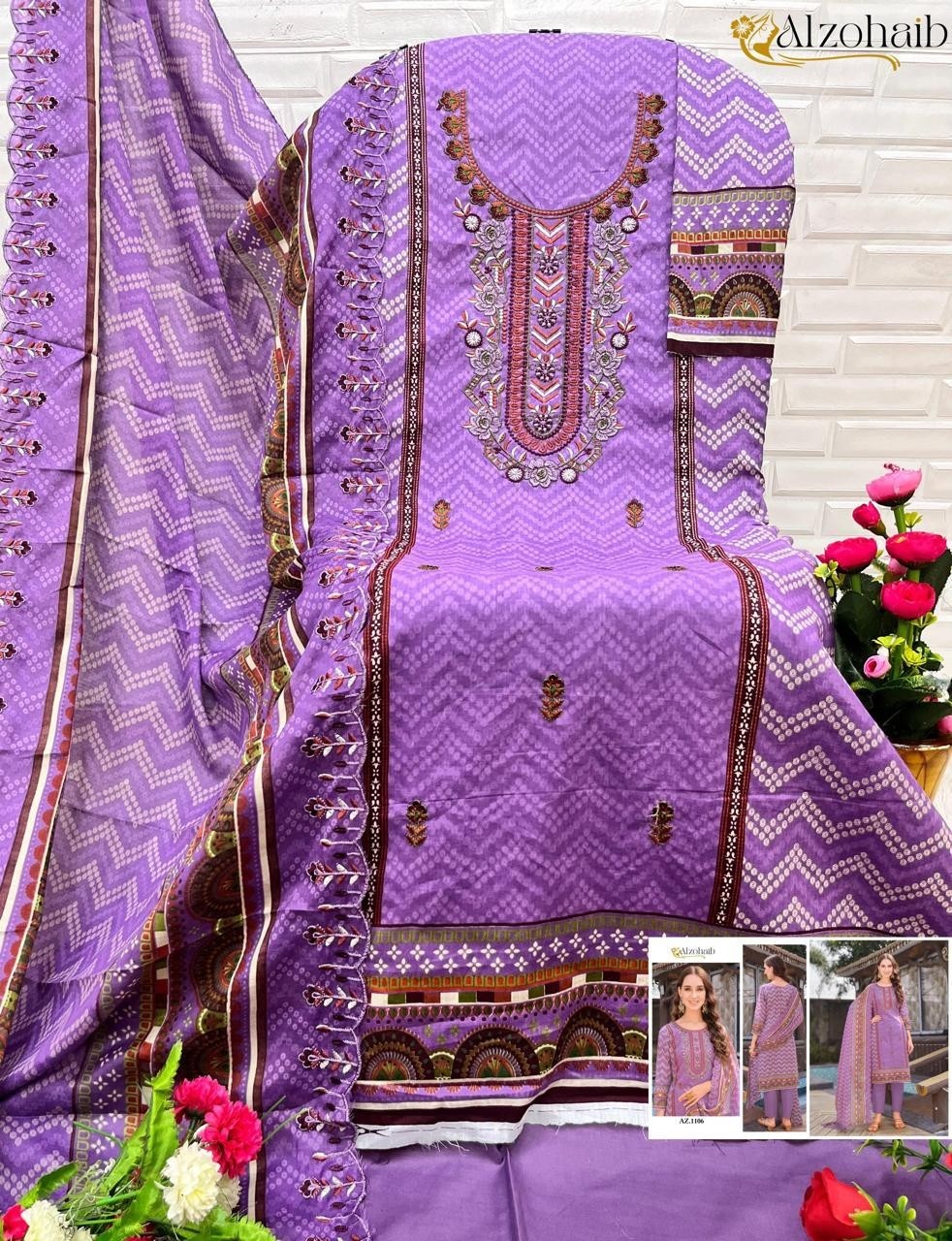 ALZOHAIB AZ 1106 1107 1108 1109 1110 1111 COTTON PAKISTANI SUITS WHOLESALE PRICE SURAT