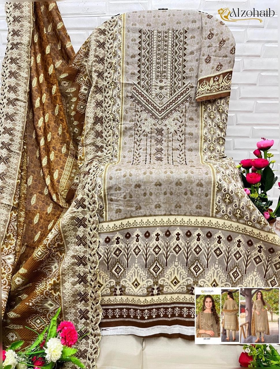 ALZOHAIB AZ 1106 1107 1108 1109 1110 1111 COTTON PAKISTANI SUITS WHOLESALE PRICE SURAT