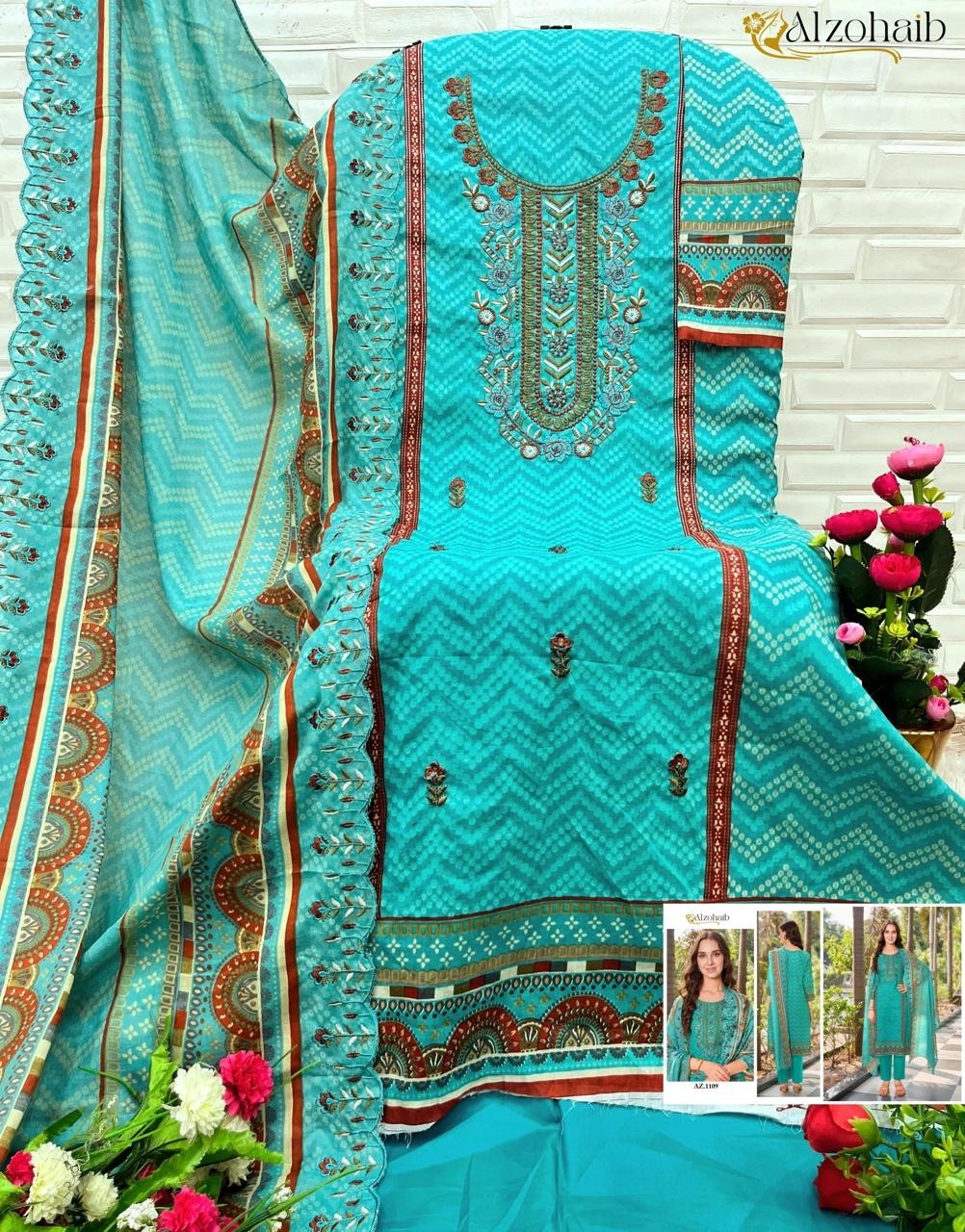 ALZOHAIB AZ 1106 1107 1108 1109 1110 1111 COTTON PAKISTANI SUITS WHOLESALE PRICE SURAT