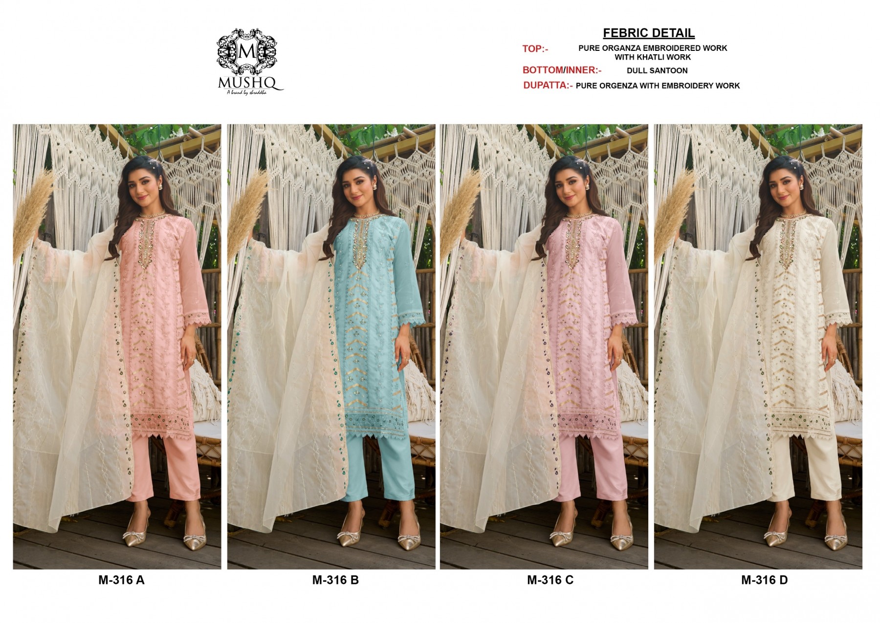 MUSHQ M 316 A PAKISTANI SUITS ORGANZA 