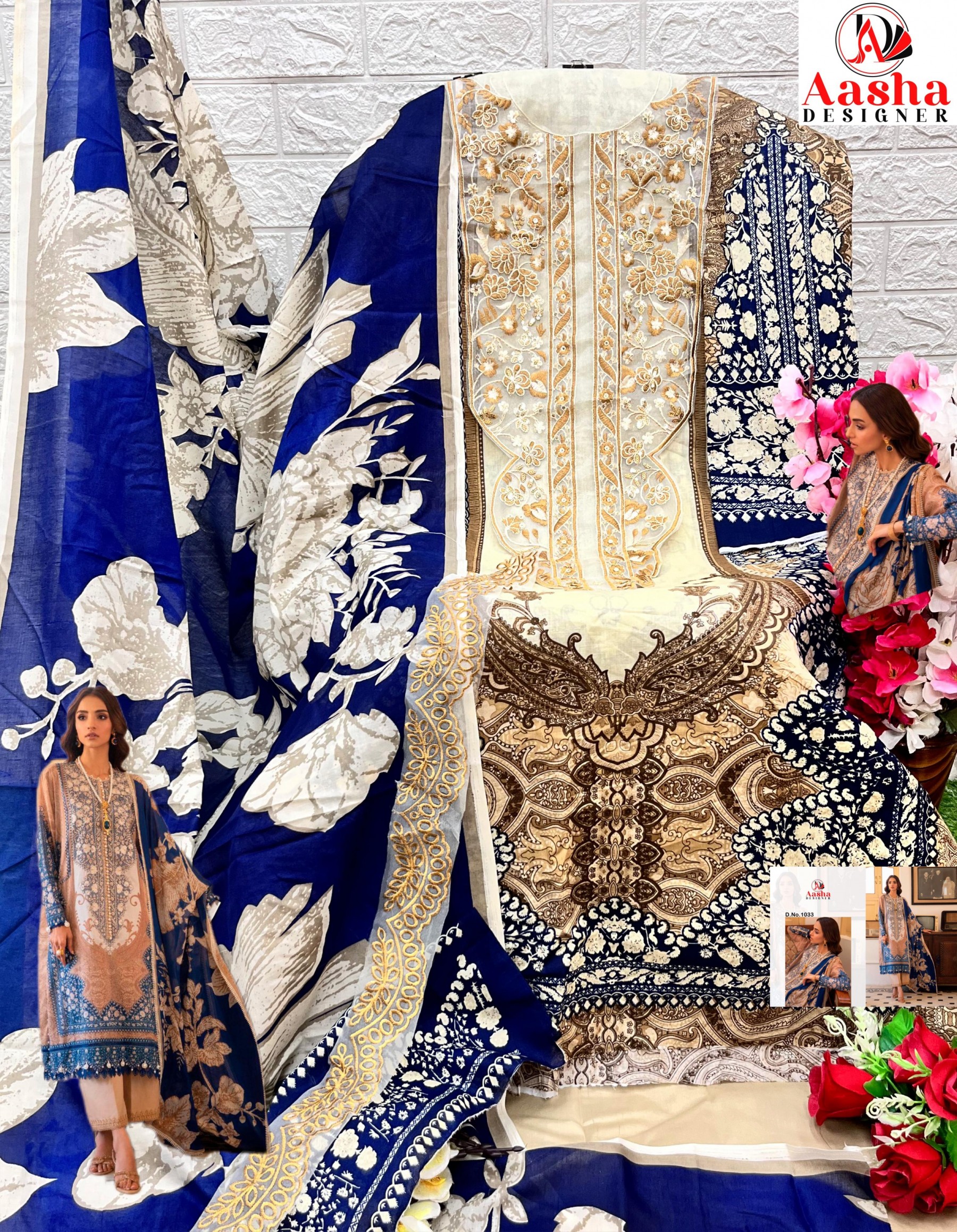 AASHA DESIGNER 1033 COTTON PAKISTANI SUITS WHOLESALE WITH PRICE
