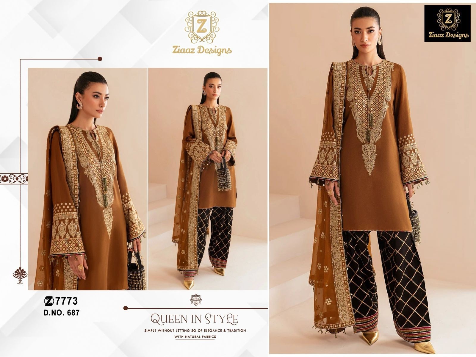 ZIAAZ DESIGNS 687 VELVET PAKISTANI SALWAR SUITS 