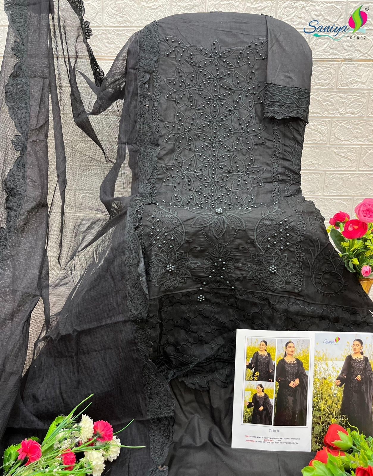 SANIYA TRENDZ 7110 BLACK PAKISTANI SUITS WHOLESALER