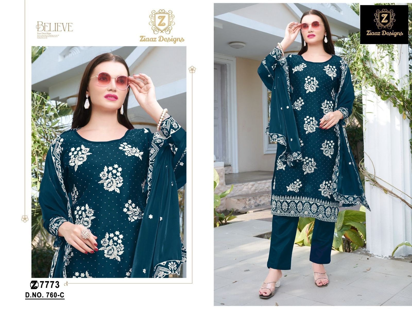 ZIAAZ DESIGNS 760 C BEST PAKISTANI SALWAR SUITS WHOLESALE