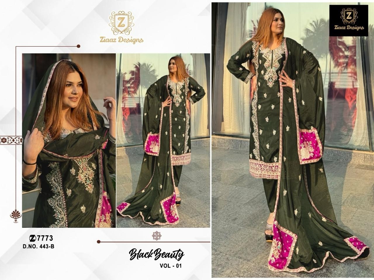 ZIAAZ DESIGNS 443 B PAKISTANI SUITS WHOLESALE SINGLE PIECE