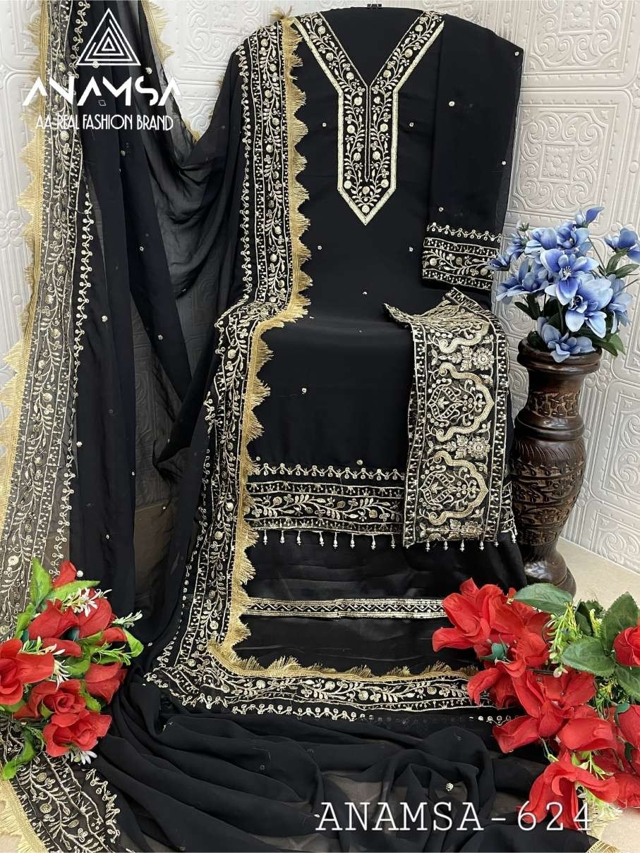 ANAMSA 624 BLACK PAKISTANI DRESSES WHOLESALE SINGLE