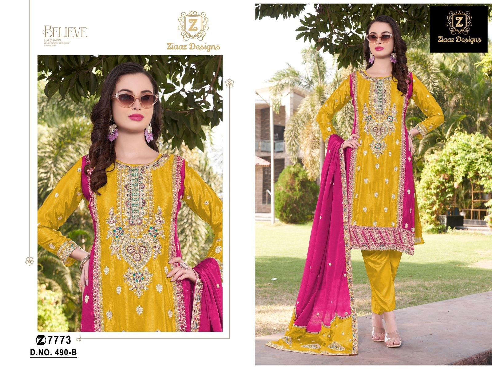 ZIAAZ DESIGNS 490 B LATEST PAKISTANI DRESSES YELLOW