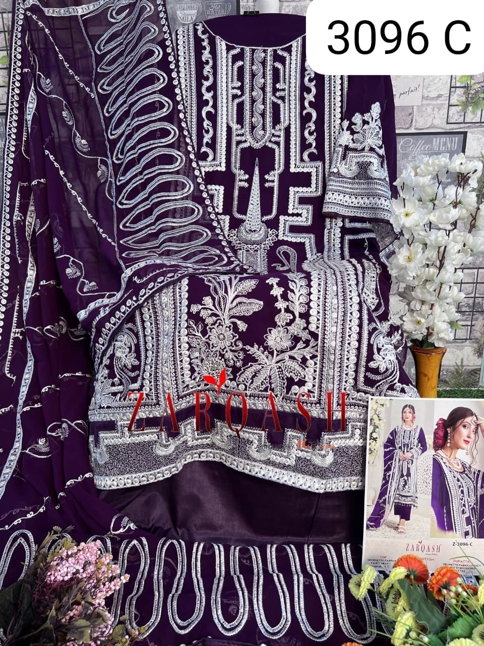ZARQASH 3096 C PAKISTANI SUITS FANCY
