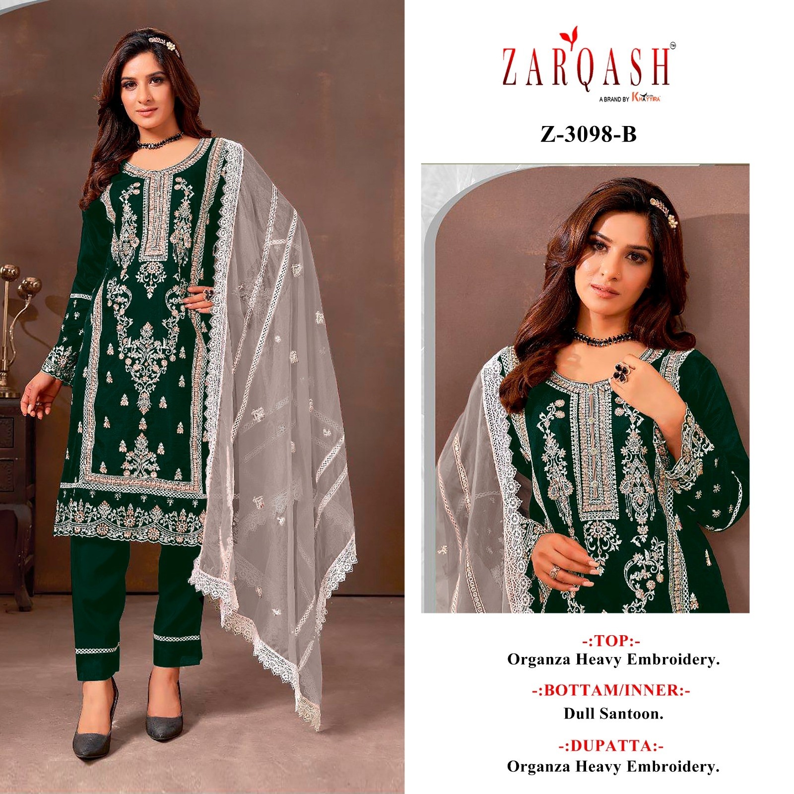 ZARQASH 3098 B PAKISTANI SUITS SINGLE PIECE