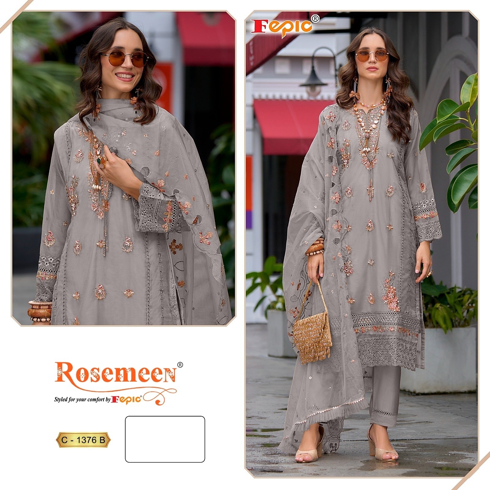 FEPIC ROSEMEEN C 1376 A TO 1376 C SALWAR SUITS ORGANZA EMBROIDERED