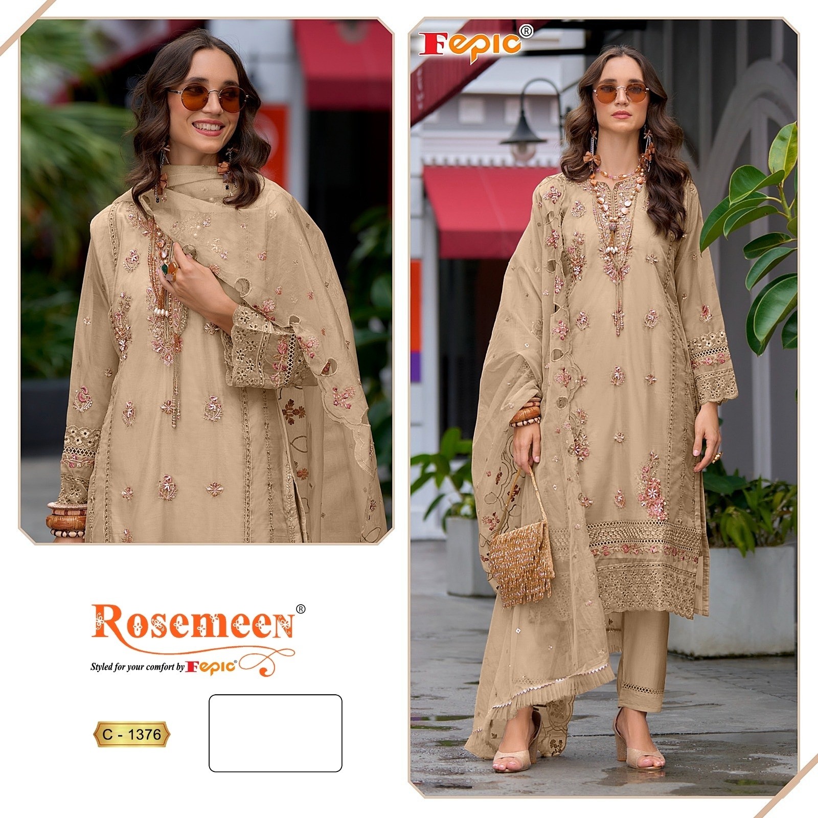 FEPIC ROSEMEEN C 1376 A TO 1376 C SALWAR SUITS ORGANZA EMBROIDERED