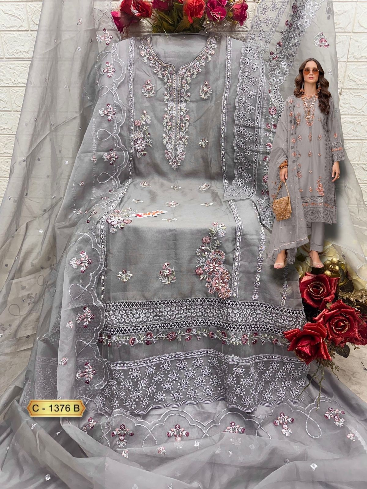 FEPIC ROSEMEEN C 1376 A TO 1376 C SALWAR SUITS ORGANZA EMBROIDERED