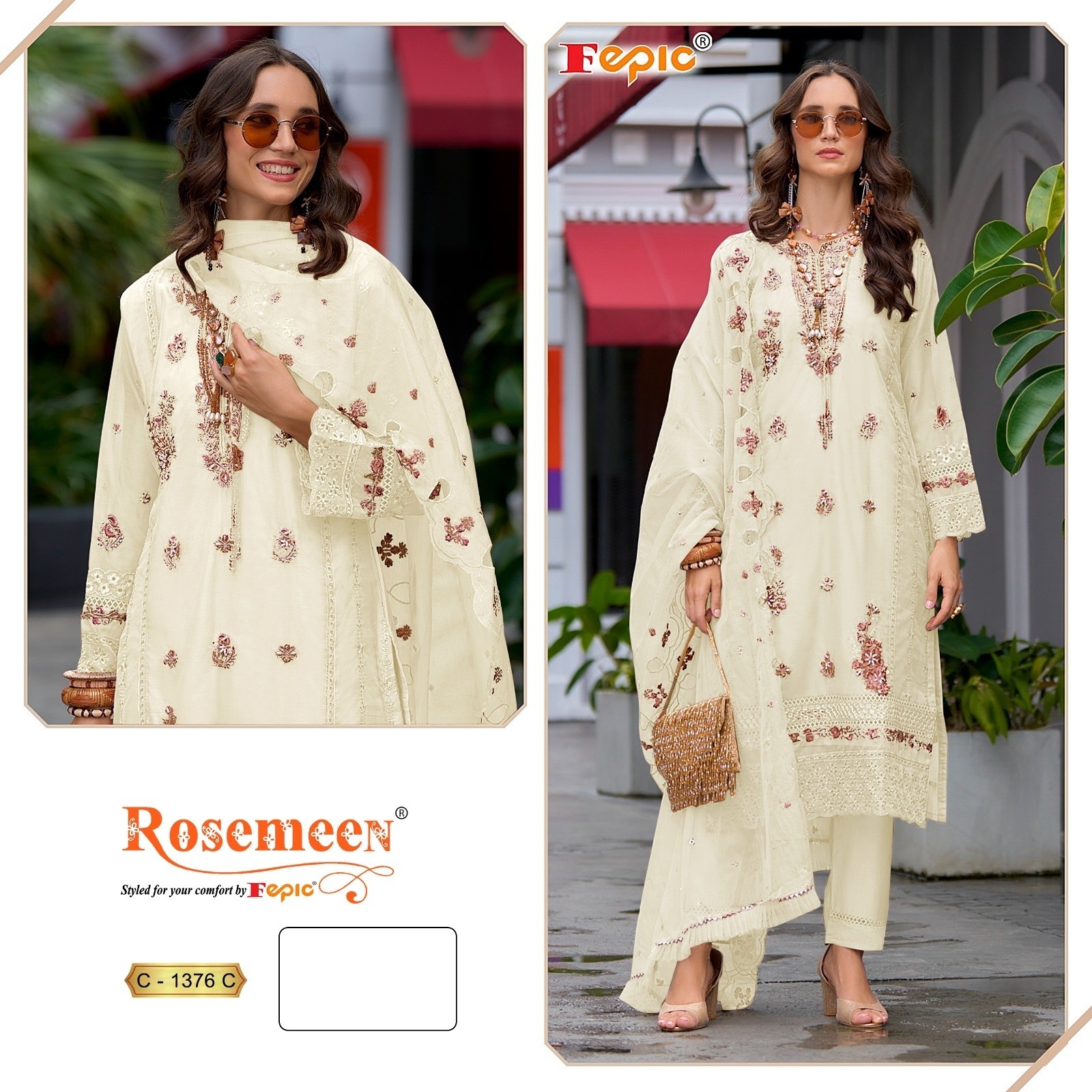FEPIC ROSEMEEN C 1376 A TO 1376 C SALWAR SUITS ORGANZA EMBROIDERED